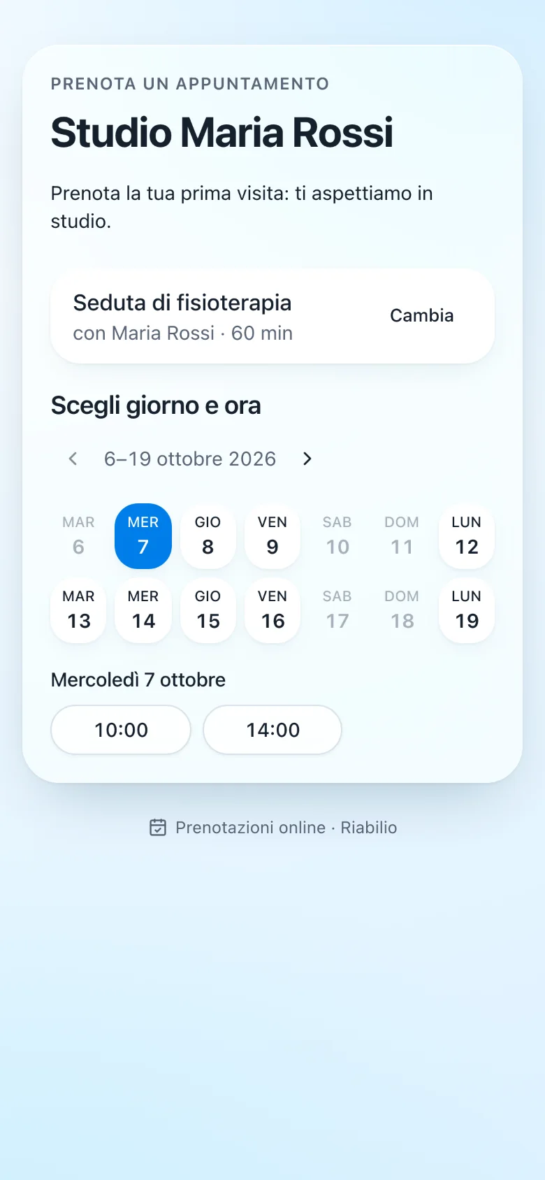 La pagina di prenotazione online vista dal telefono