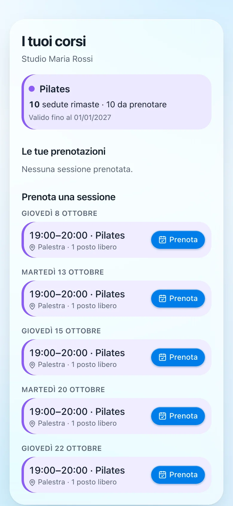 Il link personale con cui il paziente prenota le sessioni dei corsi