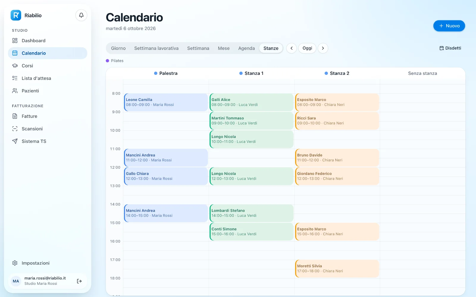 La vista del calendario per stanze